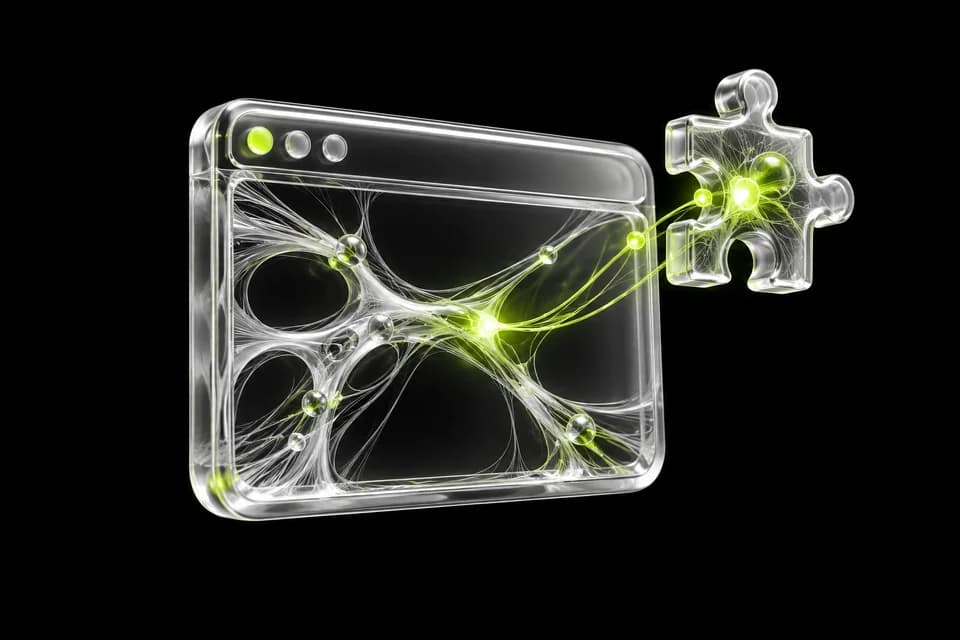 A browser window connected to a floating extension module