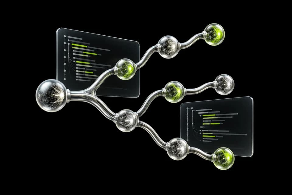 Silver branching code paths linking luminous commit nodes