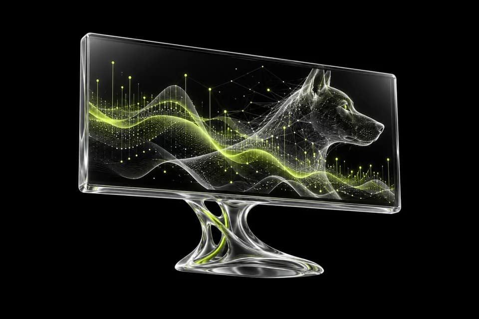 A silver monitor with glowing lime market signals